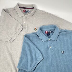 VTG Y2K 2 CHAPS Ralph Lauren‎ Men XXL Polo Shirt Crest Logo Herringbone Preppy
